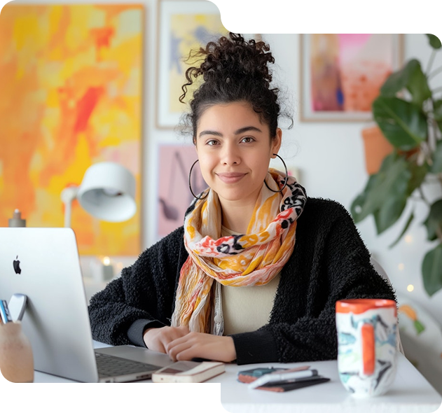 BrewdMinds creative team member working at a desk